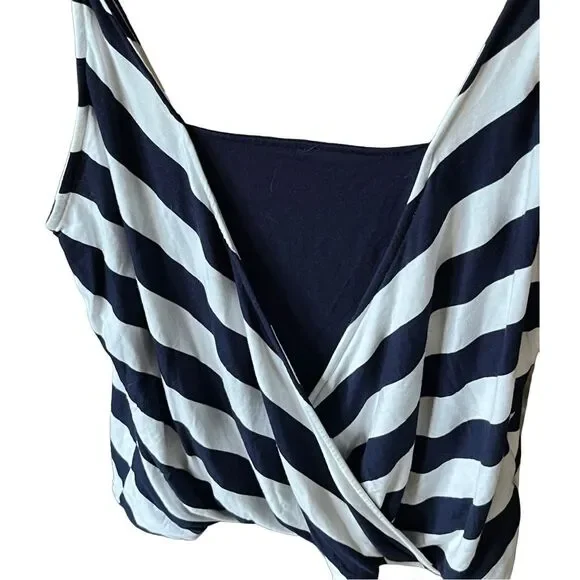 Womens New York & Co Surplice Cross-over Tank Top Blouse  - Sz Med - Navy & Whit - Picture 5 of 10